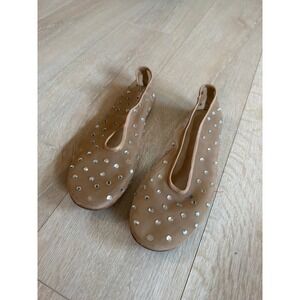 Tony Bianco Tan Mesh Crystal Embellished Ballet Flats Nude Rhinestone Sheer